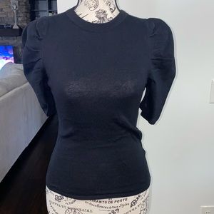Black Puff Sleeve Sweater Blouse